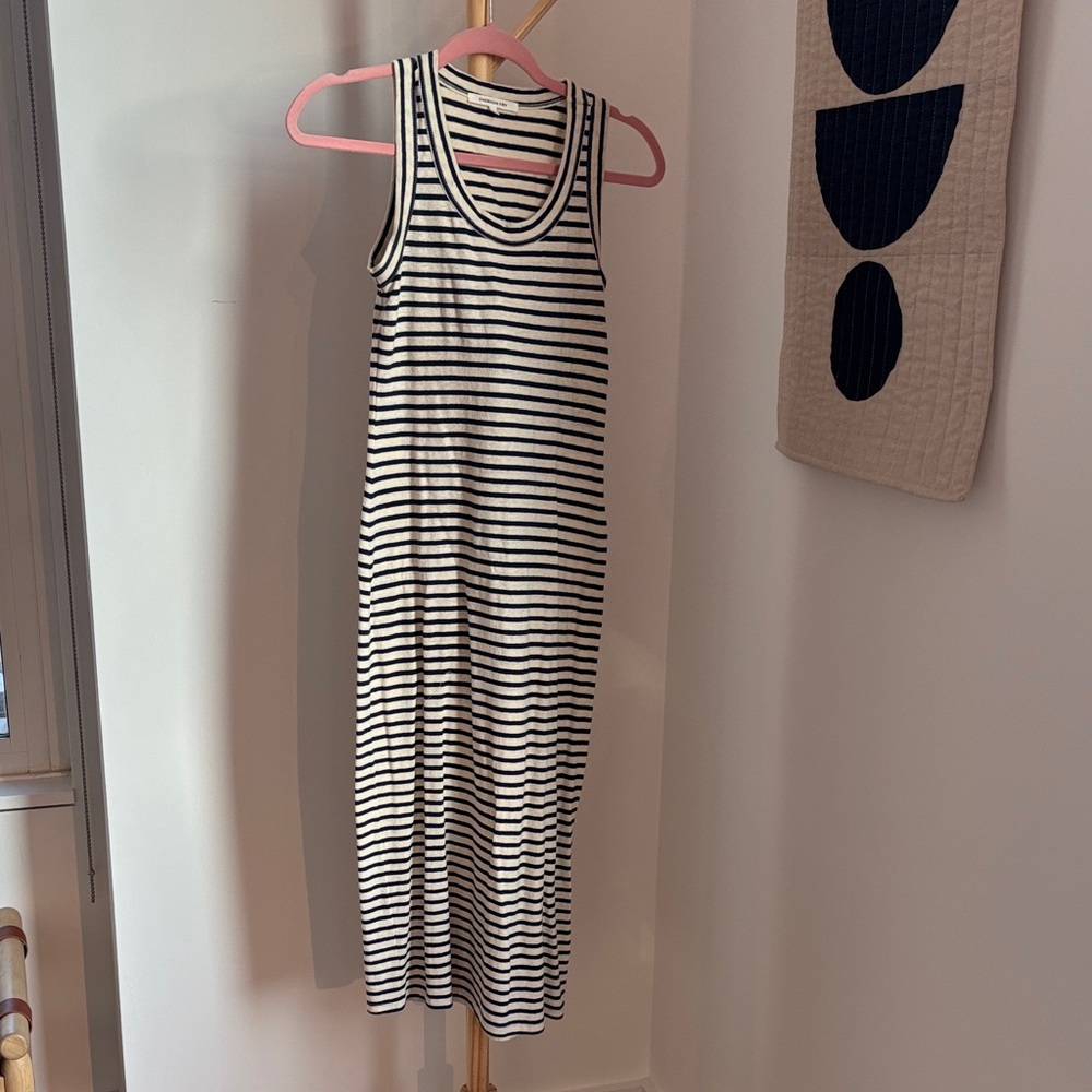 Emerson Fry Navy Blue and White Striped Midi Dress